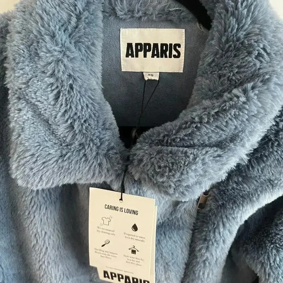852 NEW Apparis Tukio Faux Fur Jacket in Steel Blue Size XS - Picture 3 of 6